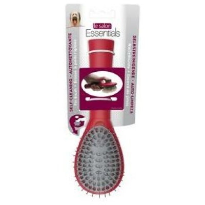 Le Salon Essentials Self-Cleaning Dog Pin Brush, Red, Large